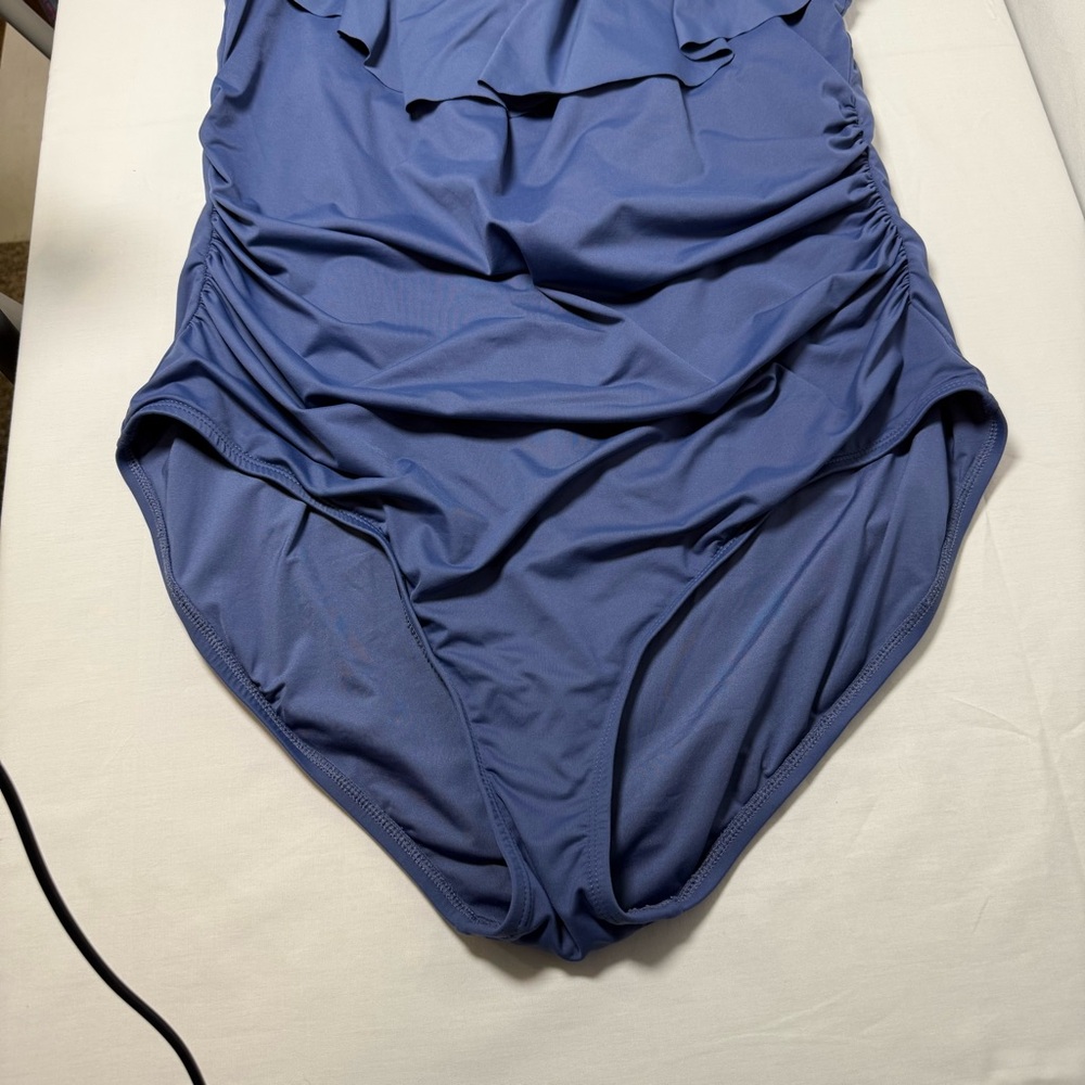 La Blanca Island Goddess Off Shoulder Ruffle One Piece Swimsuit Indigo 20W New - Picture 8 of 14